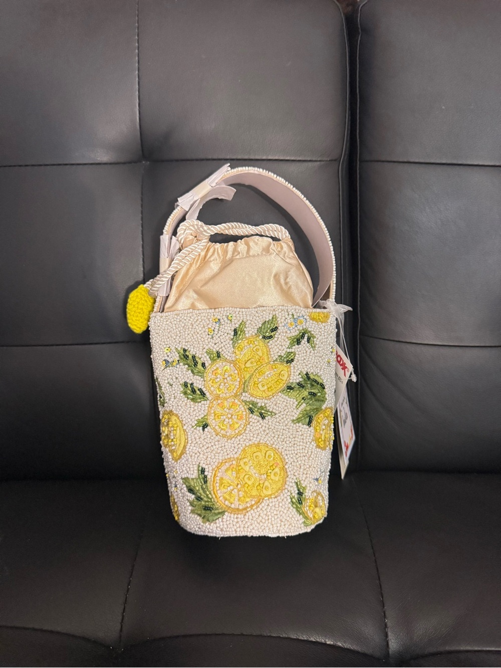 LEMONS FRUIT BEADED BAG BUCKET DRAWSTRING BAGS VIRAL MADE IN INDIA